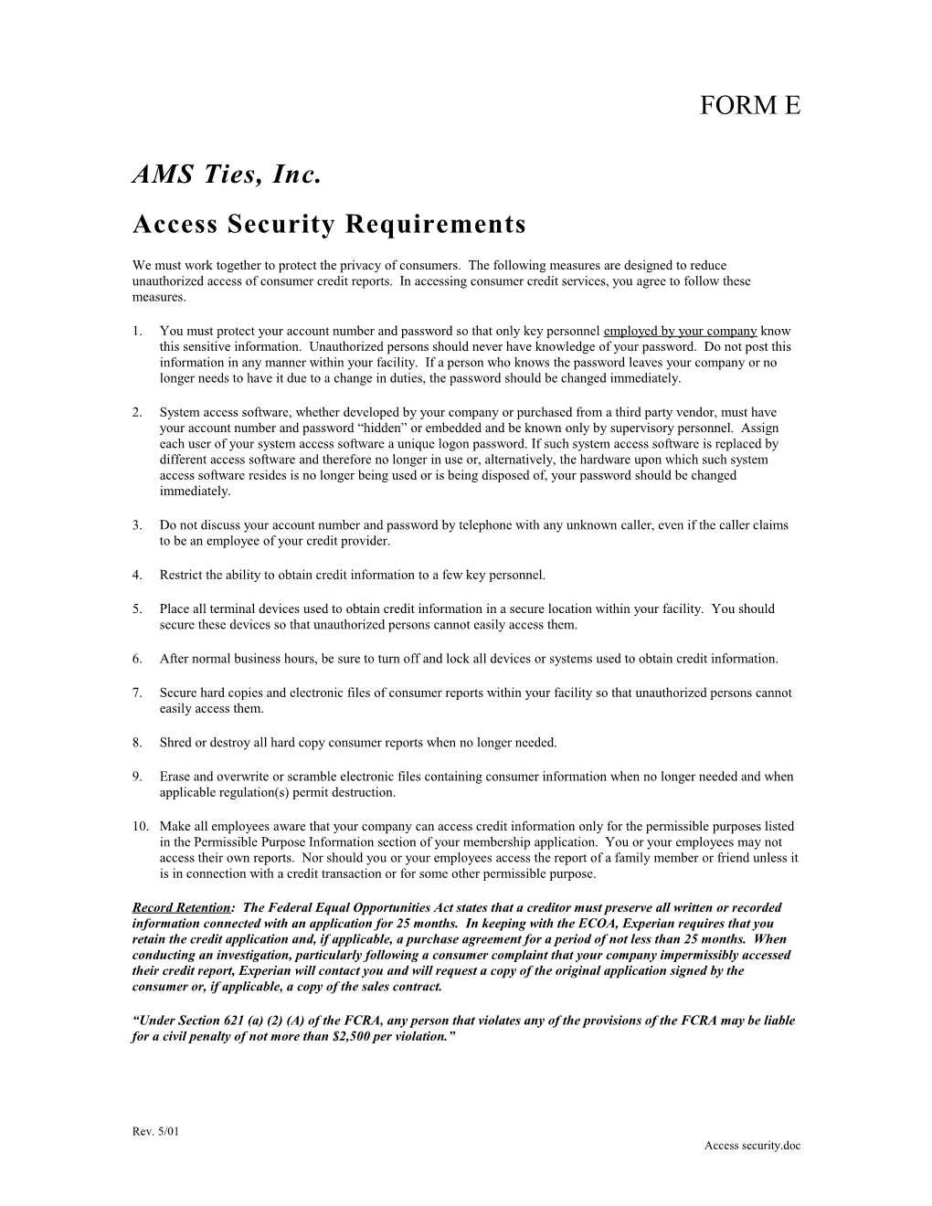 Access Security Requirements