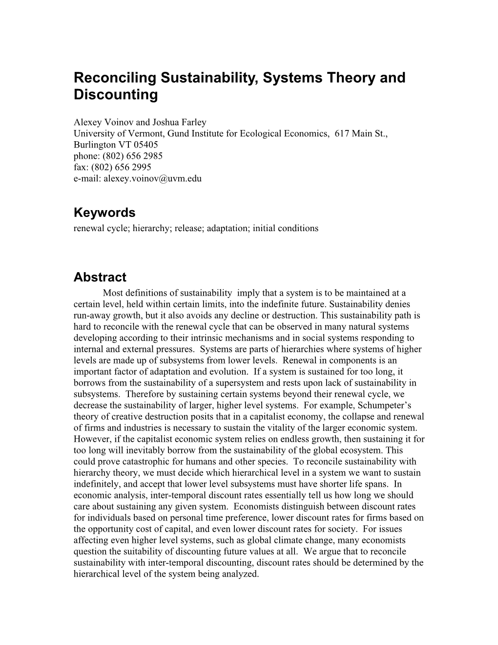 Reconciling Sustainability, Systems Theory and Discounting