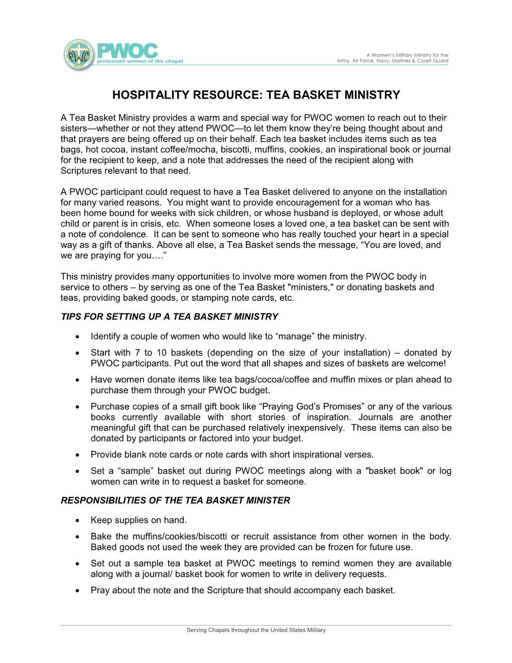 Hospitality Resource: Tea Basket Ministry
