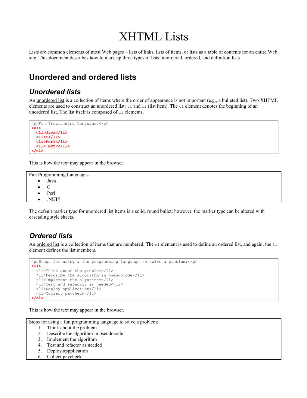 Unordered and Ordered Lists