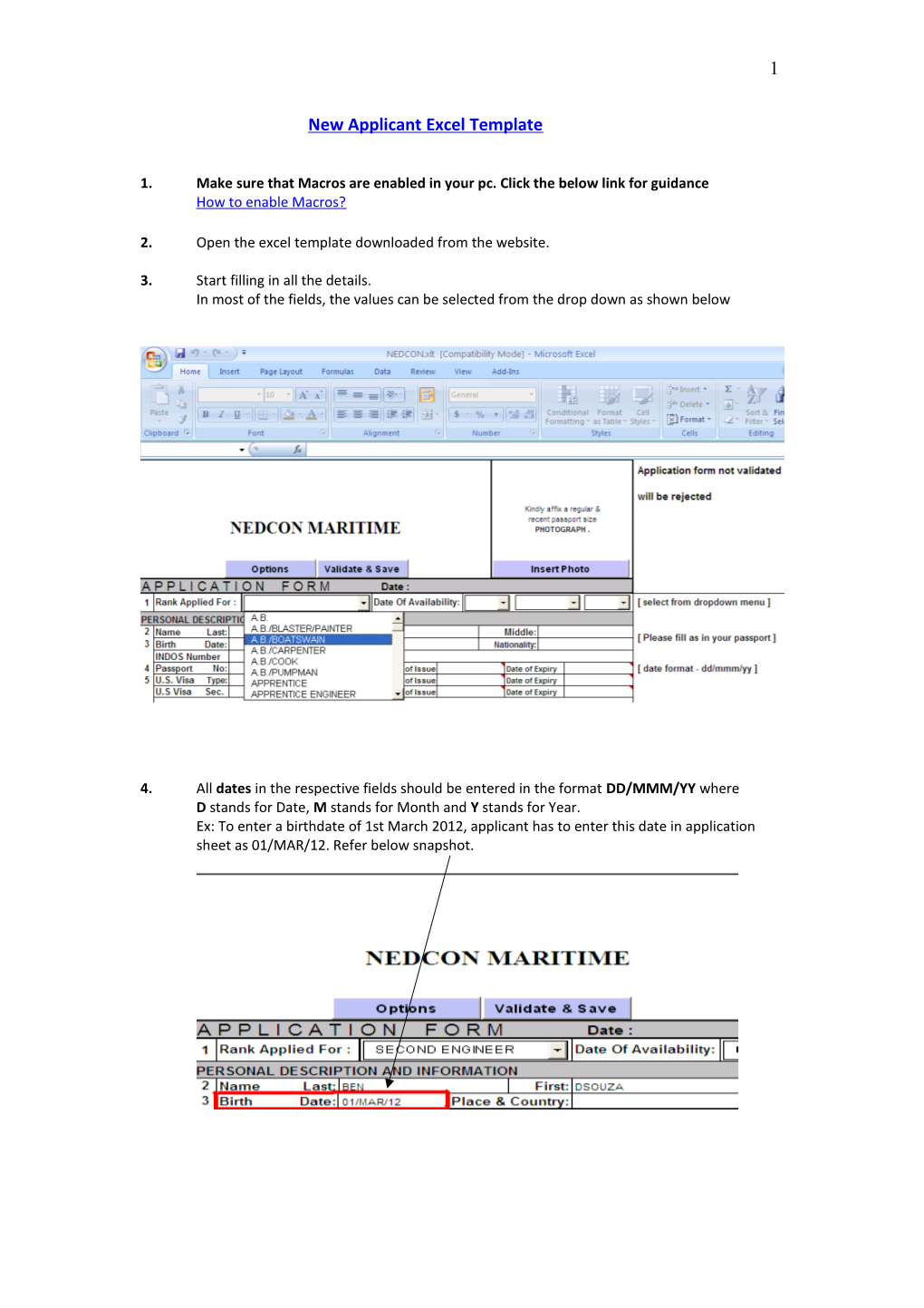 New Applicant Excel Template