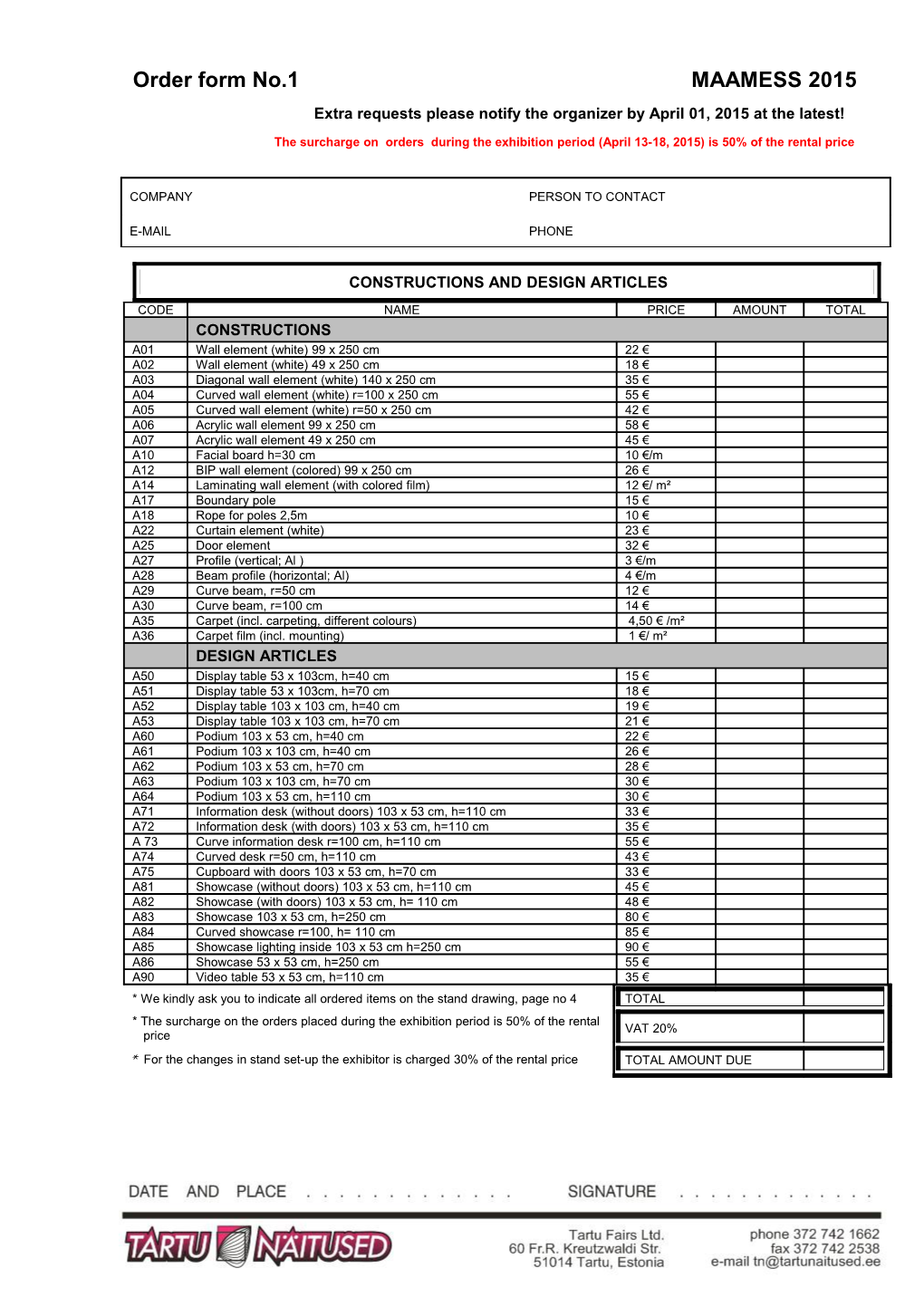 Order Form No.1 MAAMESS 2015