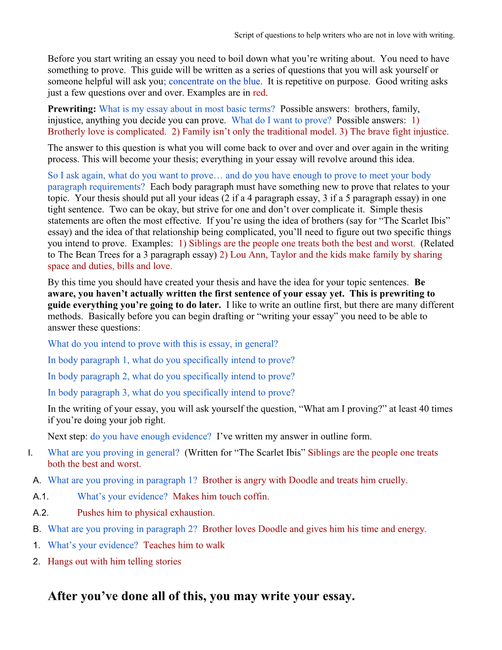 Writer's Script of Questions