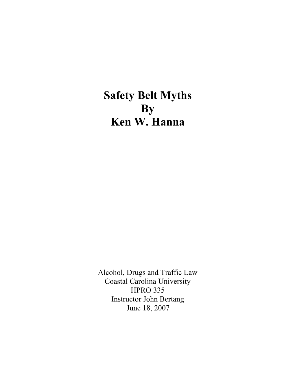 Safety Belt Myths