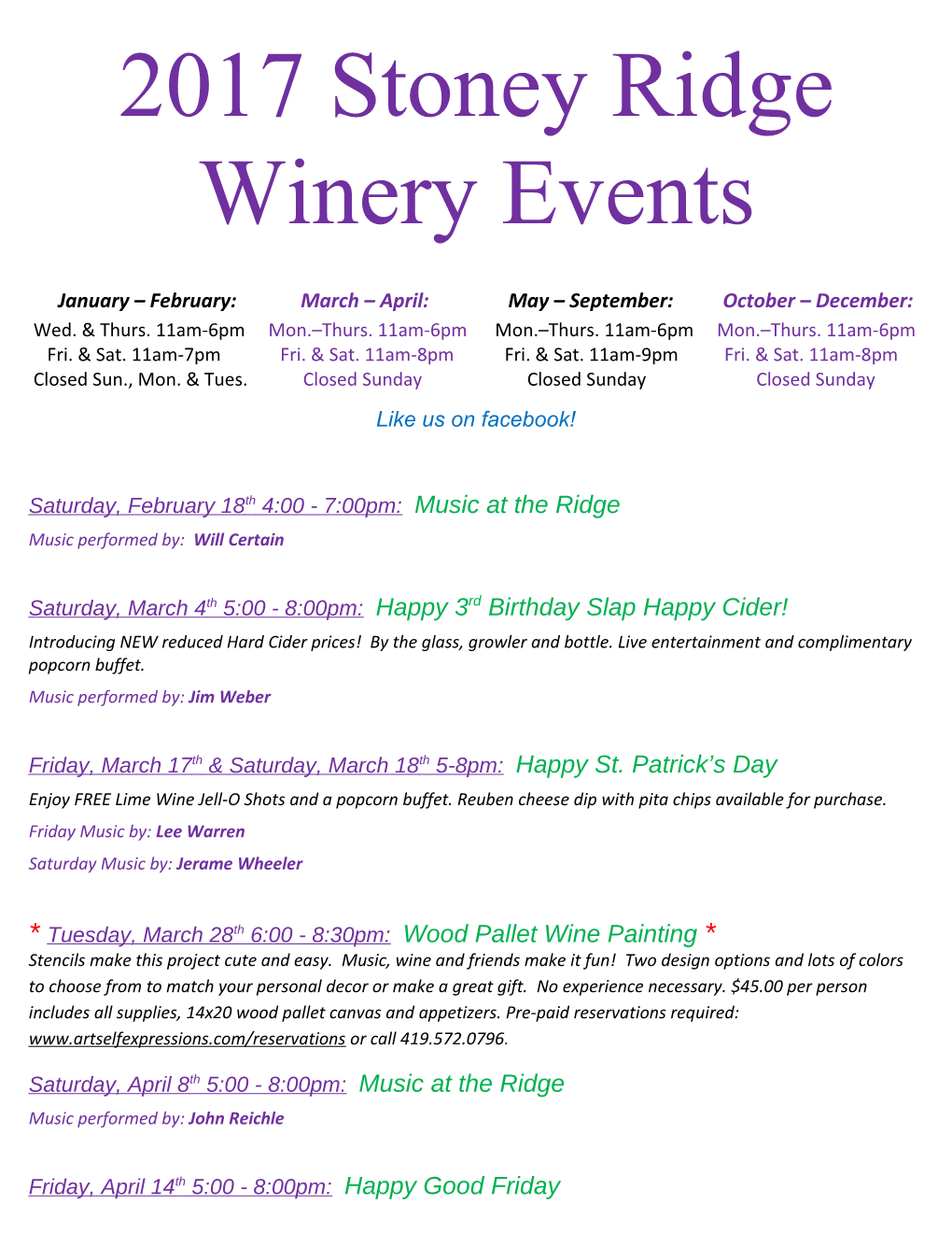 2012 Stoney Ridge Winery Events