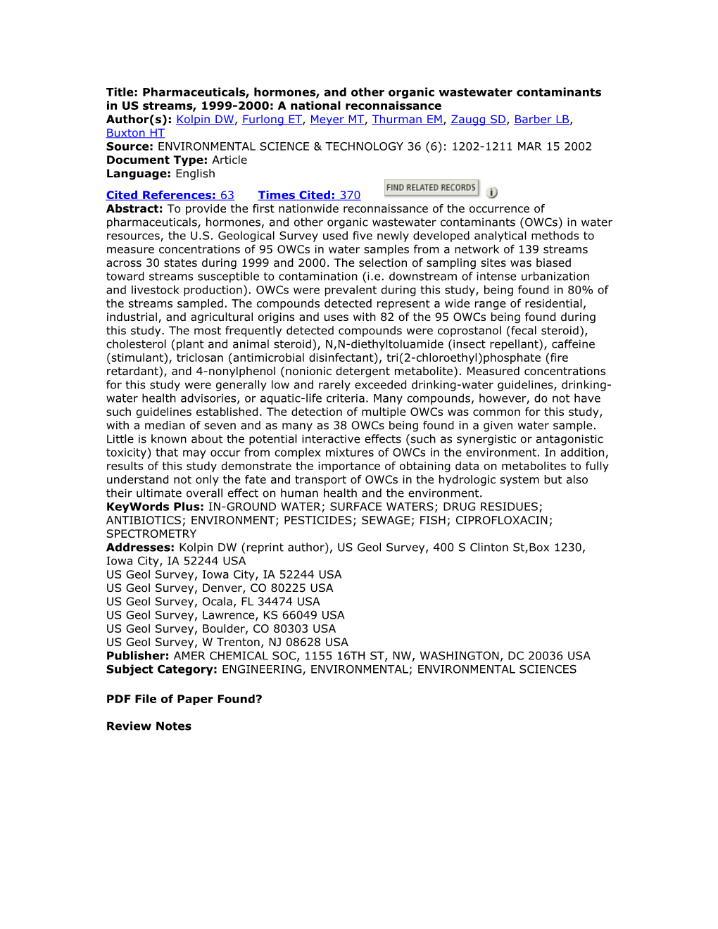 Title: Transformation of Organic Matter and Bank Filtration from a Polluted Stream