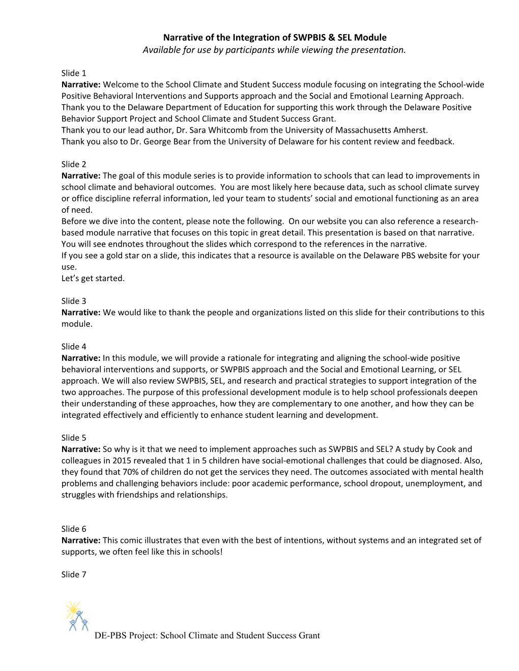 Narrative of the Integration of SWPBIS & SEL Module