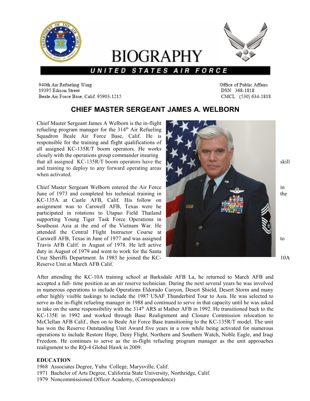 Chiefmastersergeant James A. Welborn