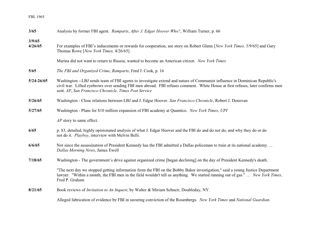 3/65Analysis by Former FBI Agent. Ramparts, After J. Edgar Hoover Who? , William Turner, P. 66