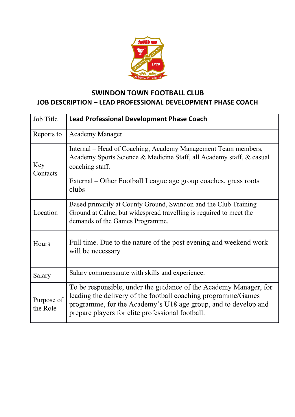 Job Description Lead Professional Development Phase Coach