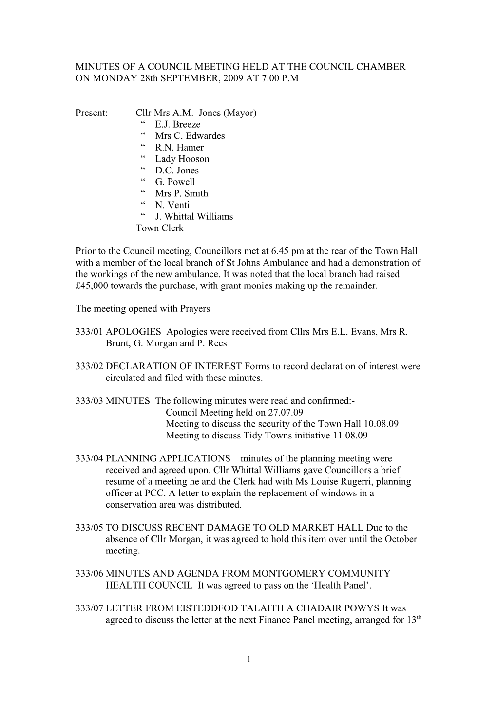 Minutes of a Council Meeting Held at the Council Chamber on Monday 22Nd September, 2008 at 7