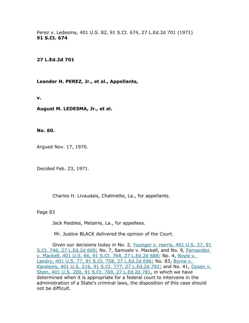 Leander H. PEREZ, Jr., Et Al., Appellants