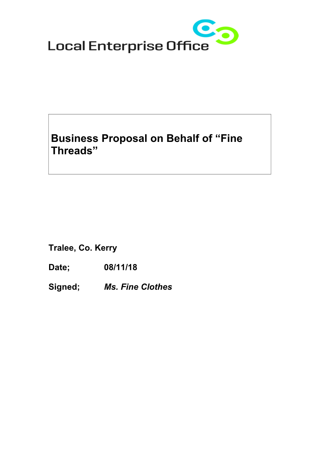 Business Proposal on Behalf of Fine Threads
