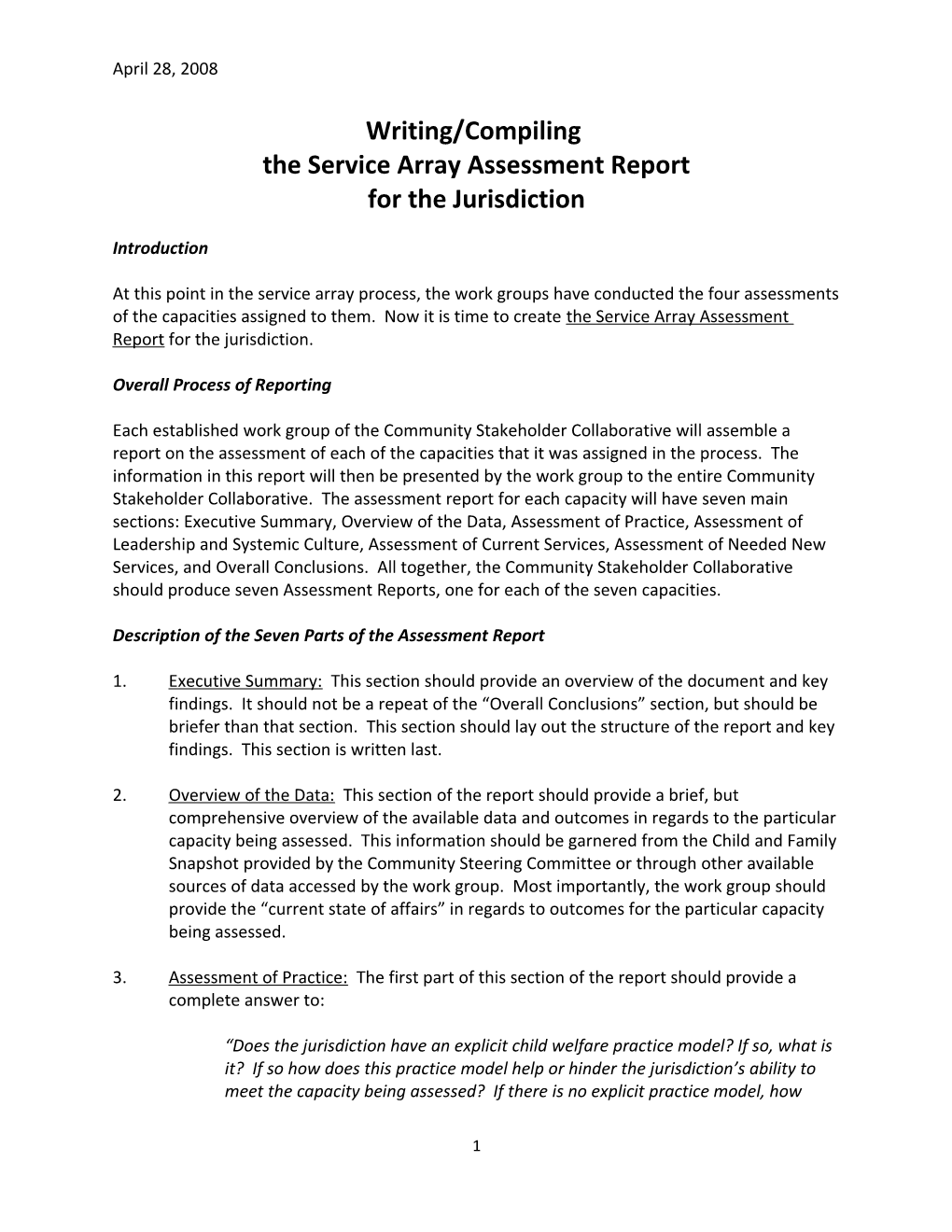The Service Array Assessment Report