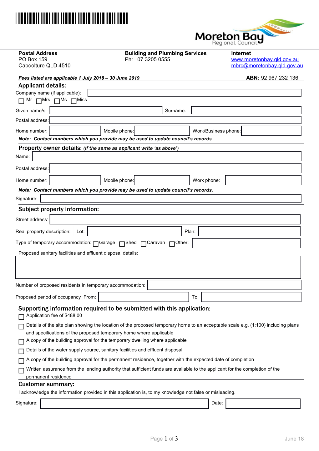 Temporary Accommodation Application