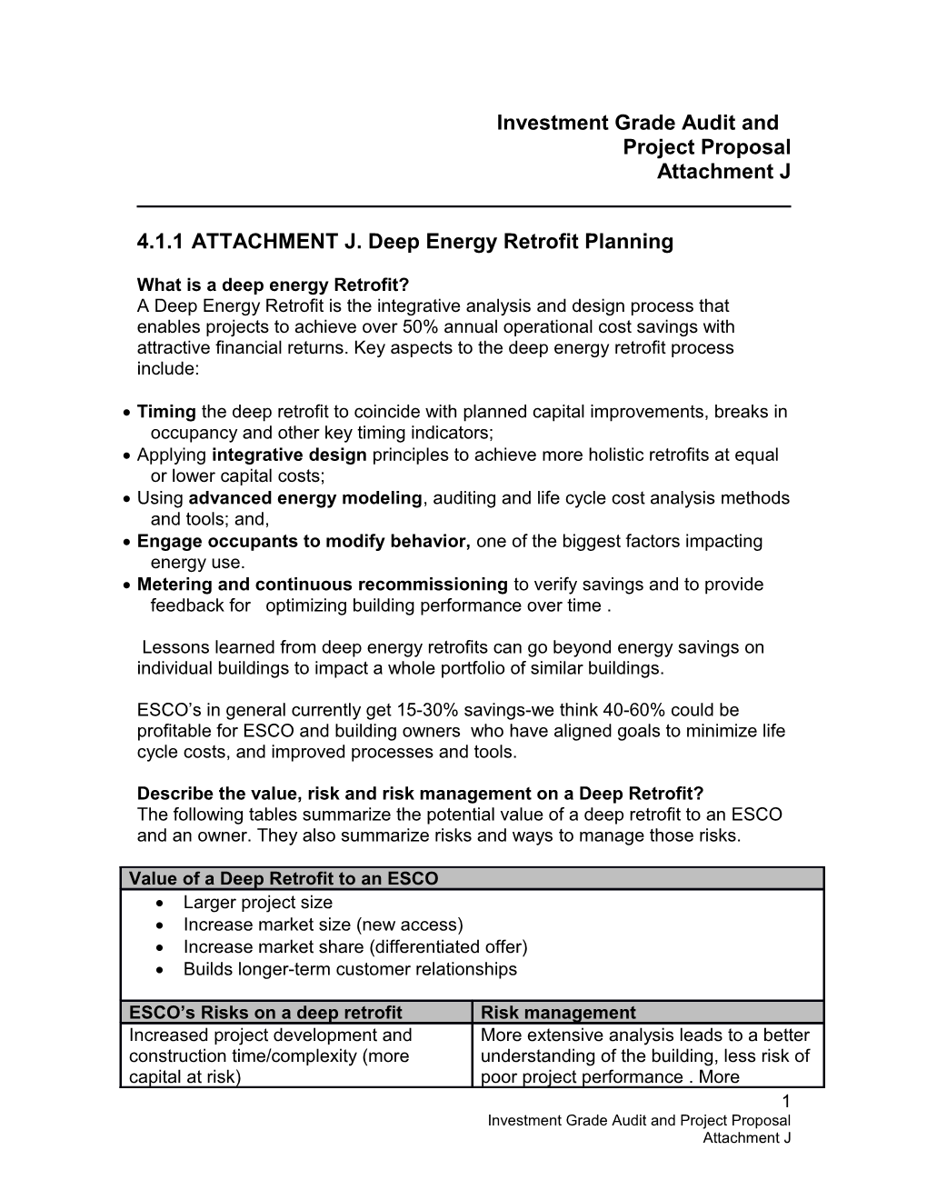 Investment Grade Audit and Project Proposal Attachment J: Deep Energy Retrofit Planning