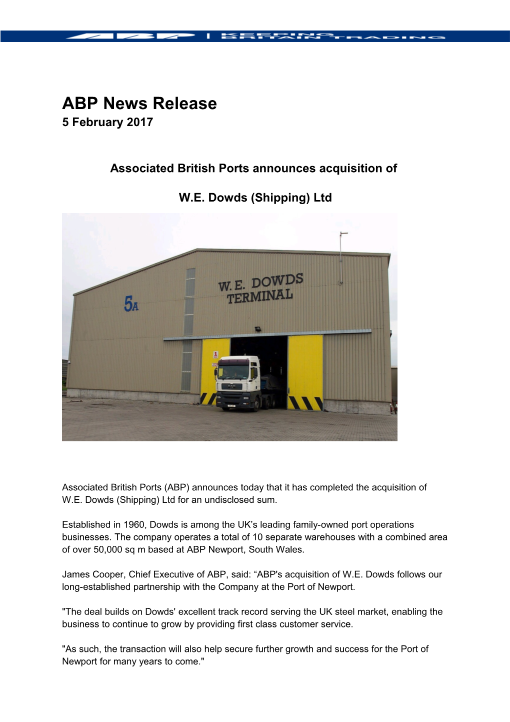 Associated British Ports Announces Acquisition Of