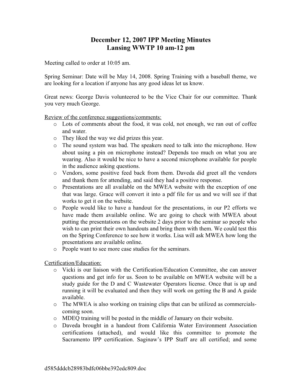 8-8-2007 IPP Meeting Minutes Lansing WWTP 10AM-12 Noon