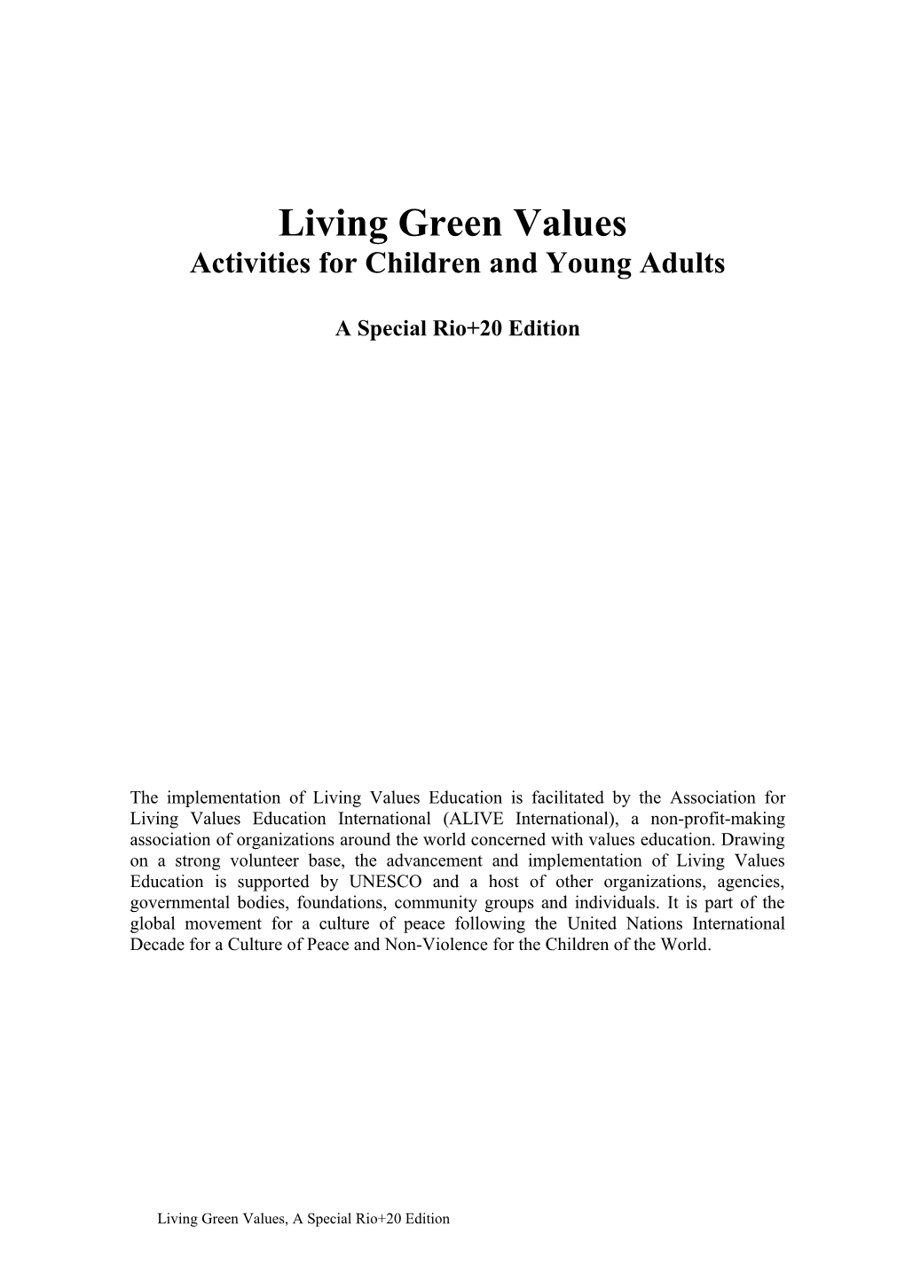 Living Green Values Activities for Children and Young Adults