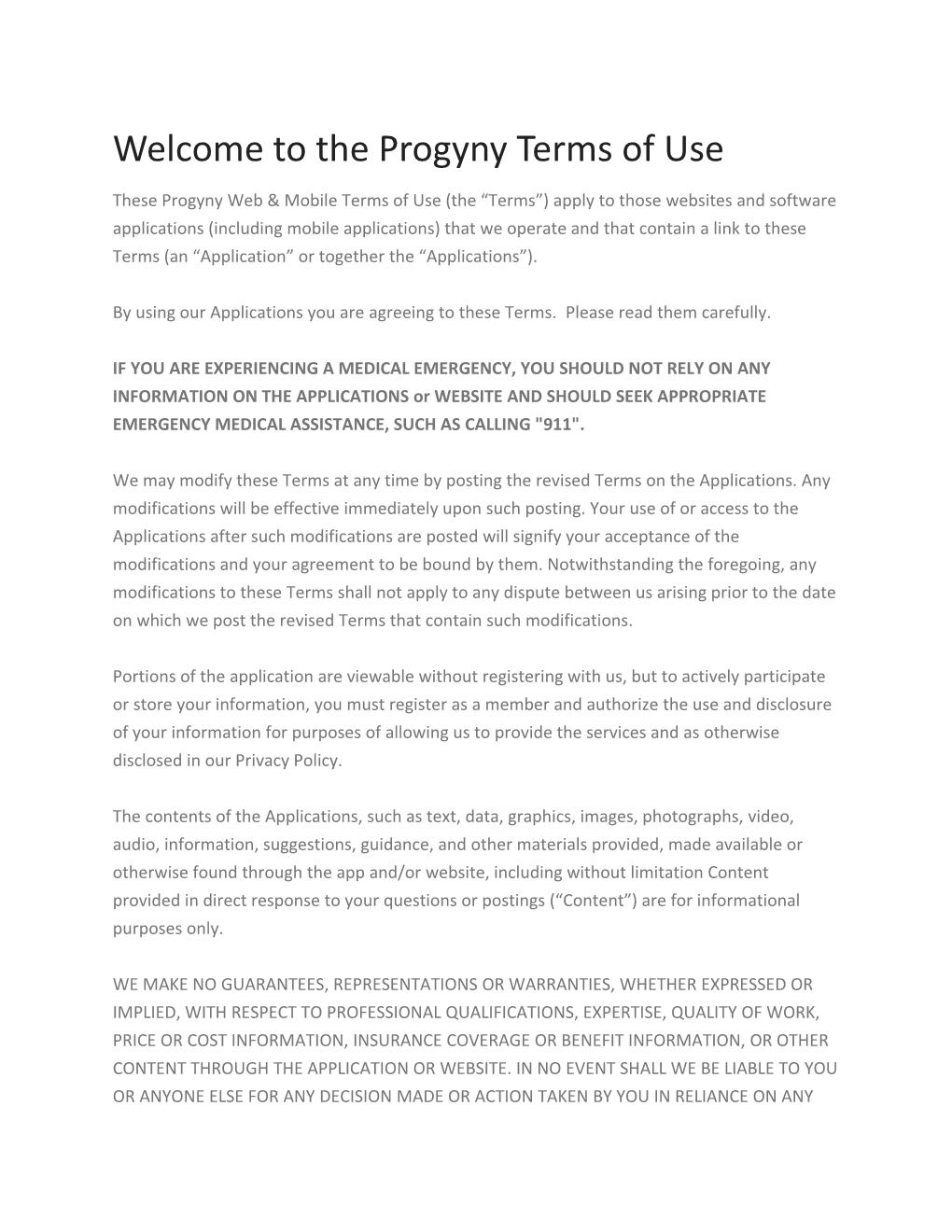 Welcome to the Progyny Terms of Use