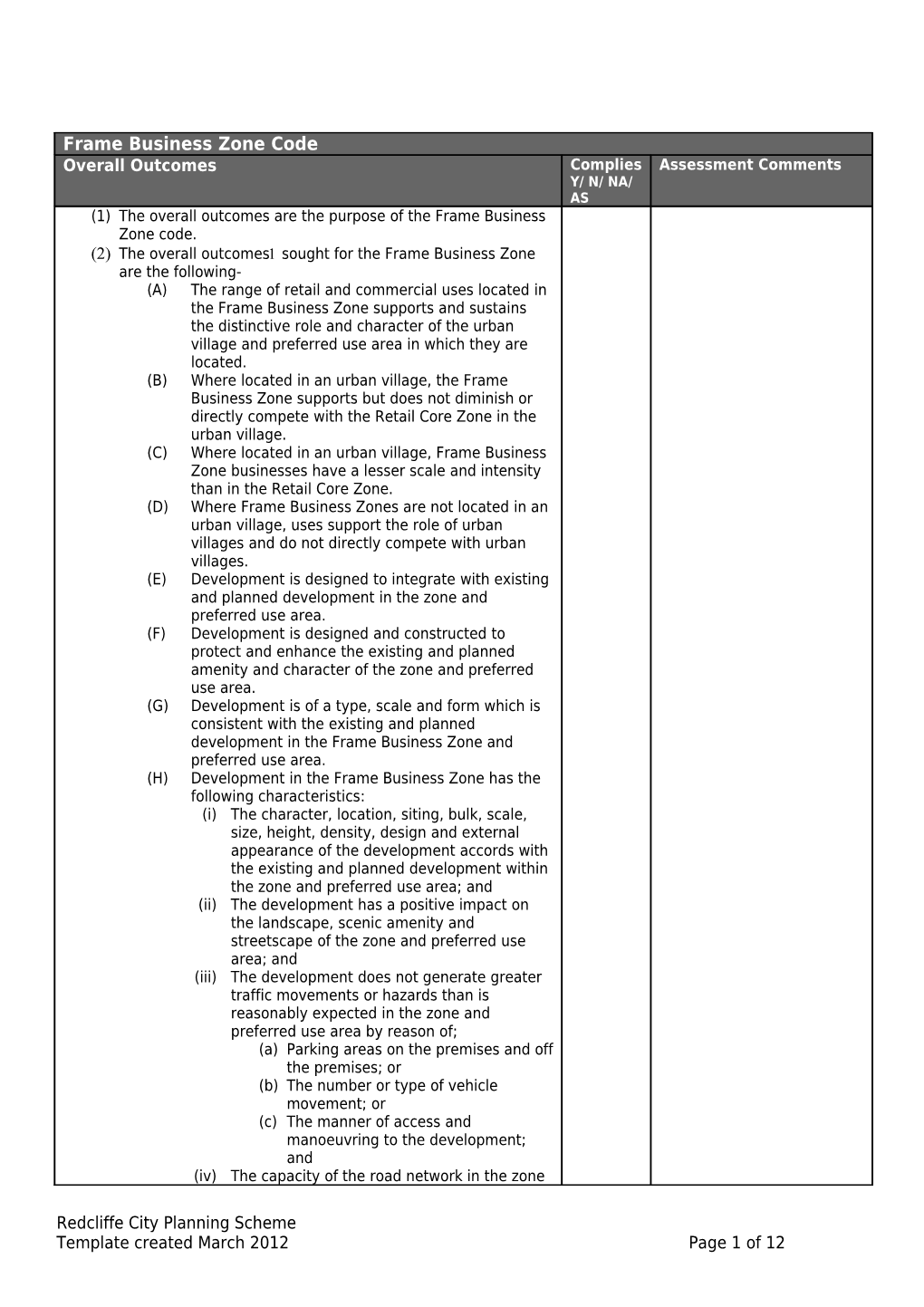 Frame Business Zone Code