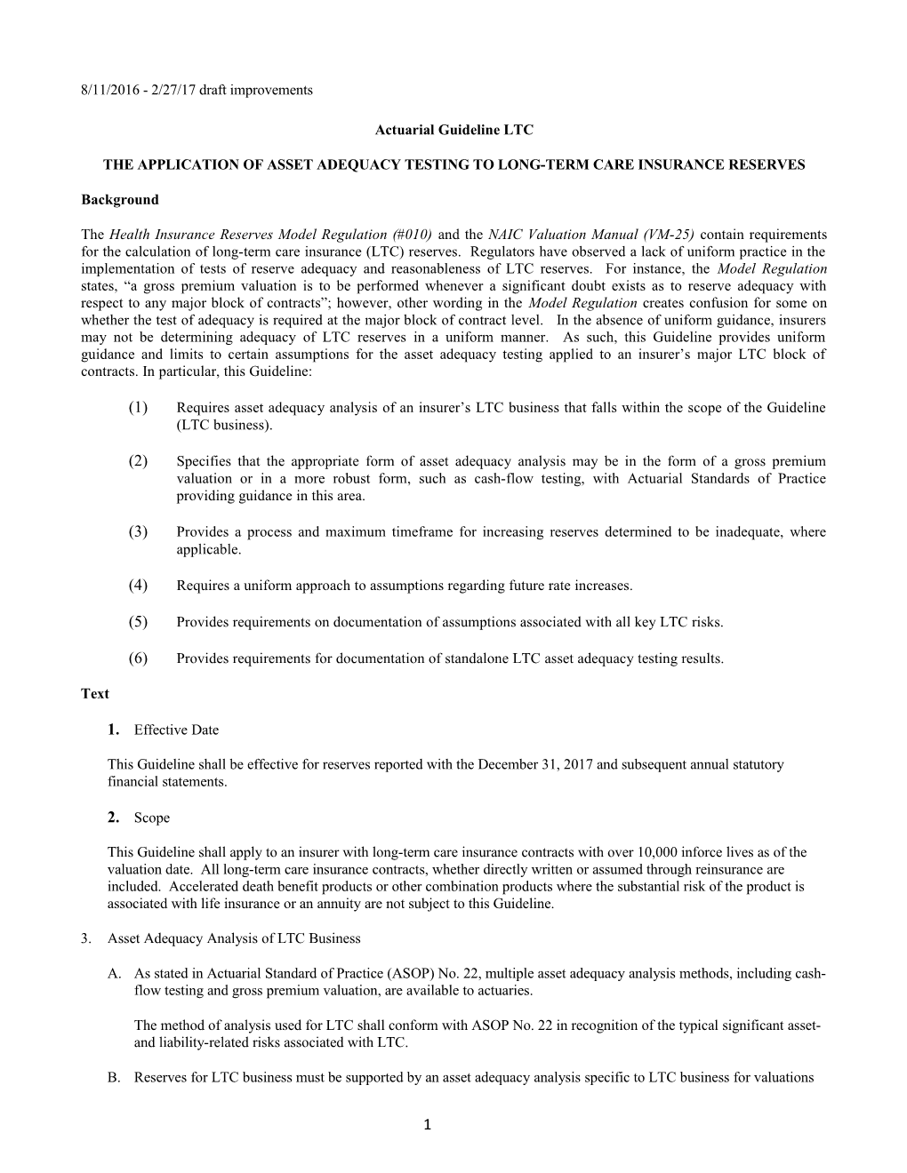 The Application of Asset Adequacy Testing to Long-Term Care Insurance Reserves