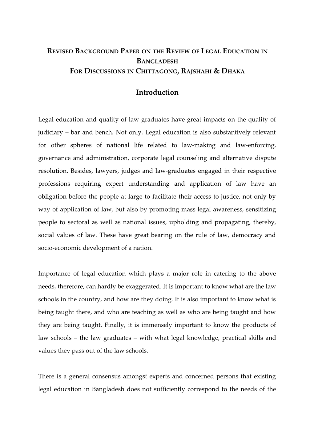 Background Paper on the Review of Legal Education in Bangladesh