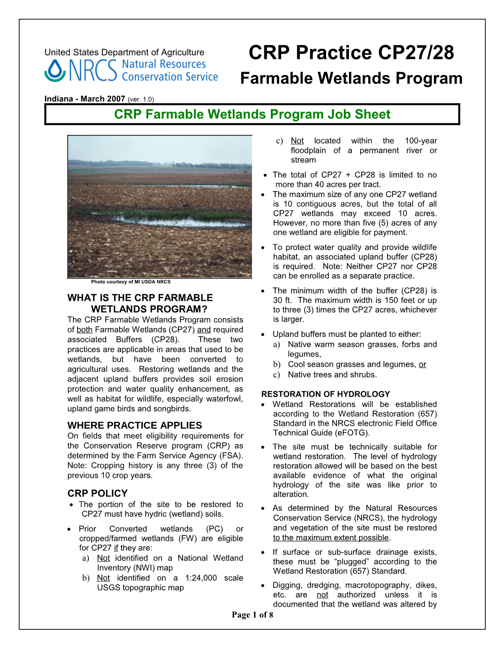 CRP Farmable Wetlandsprogram Job Sheet