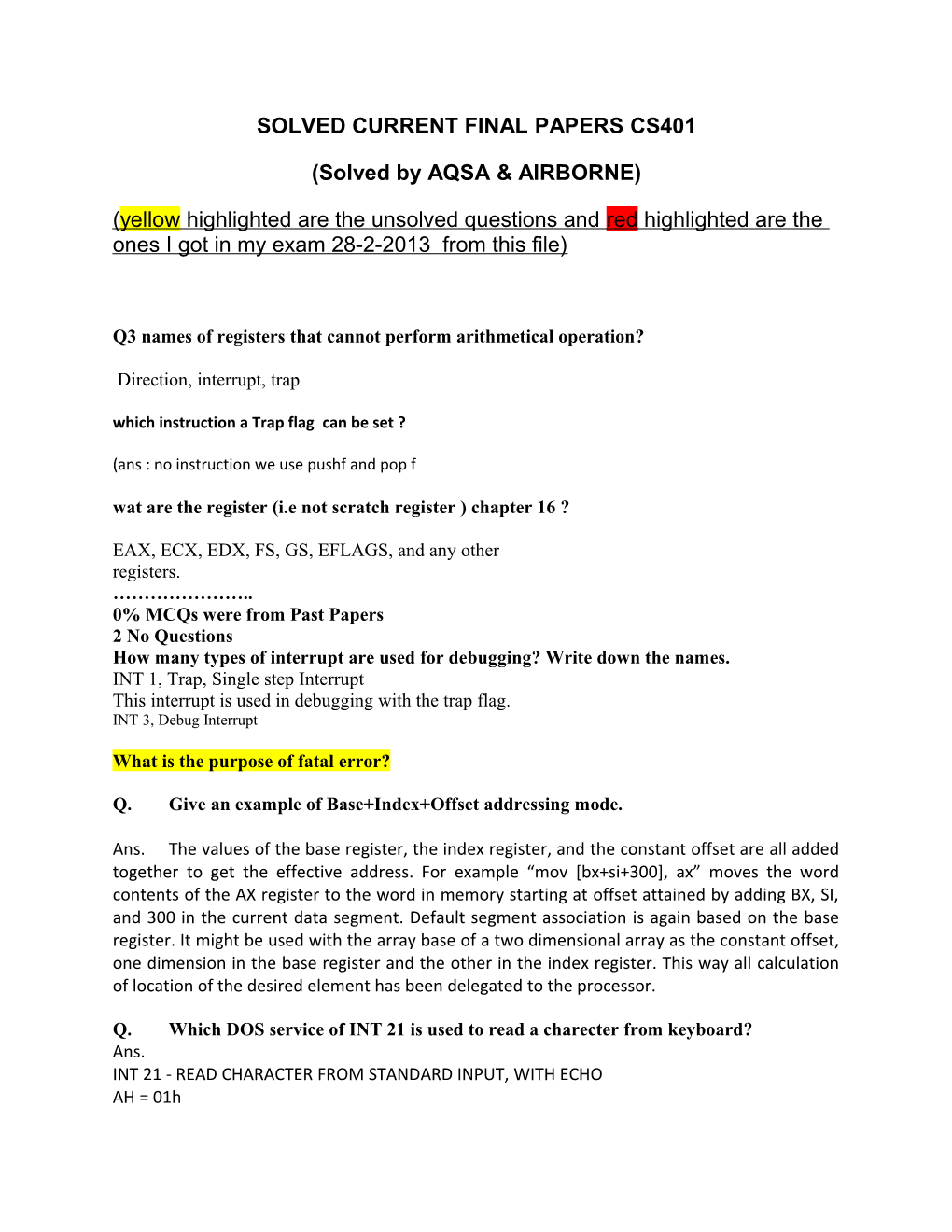 Solved Current Final Papers Cs401