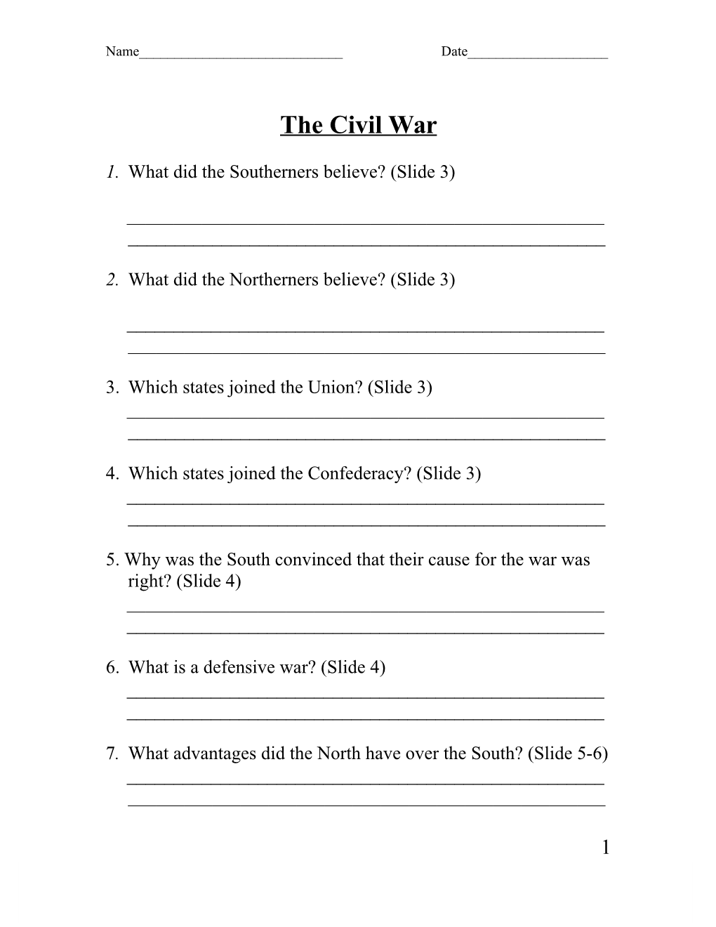 1.What Did the Southerners Believe? (Slide 3)