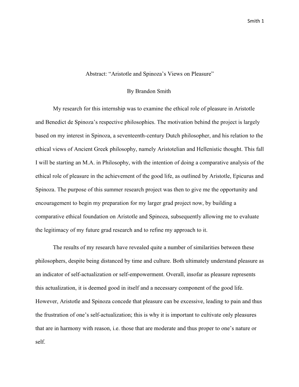 Abstract: Aristotle and Spinoza S Views on Pleasure