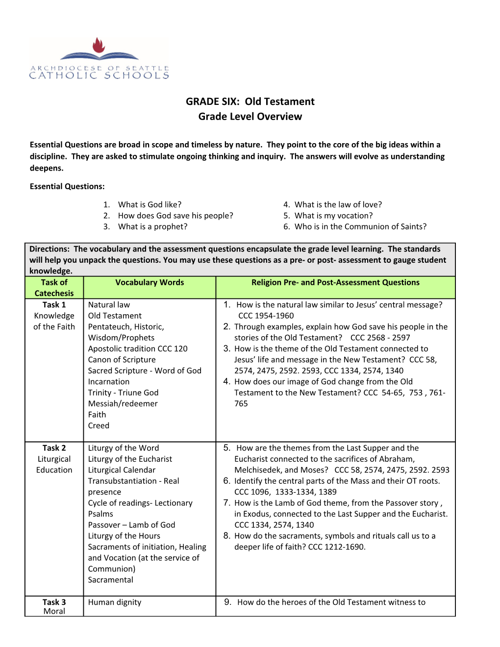 GRADE SIX: Old Testament