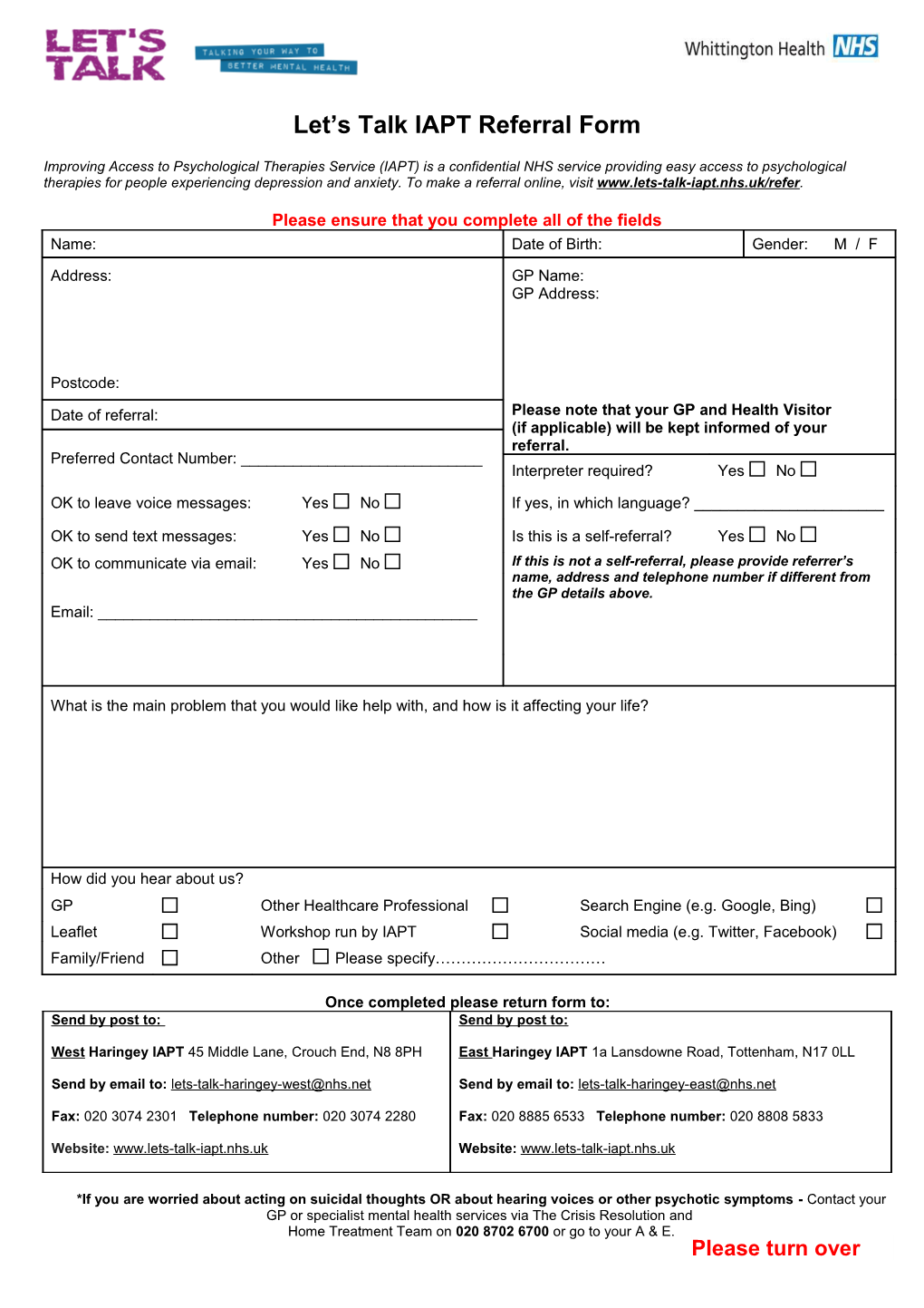 Let S Talk IAPT Referral Form