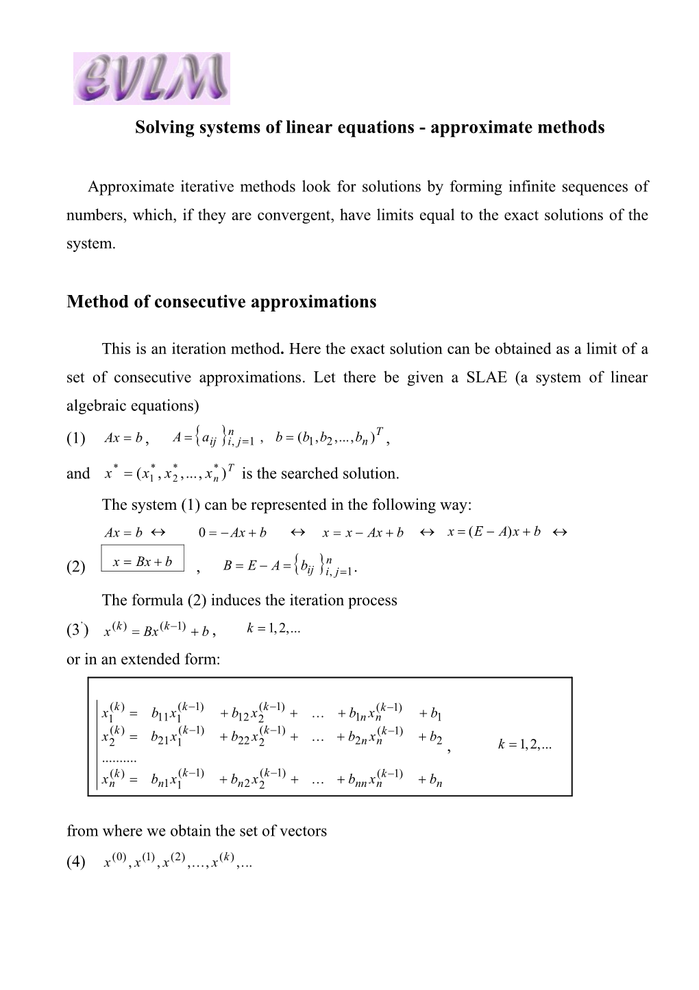 Solving Systems of Linear Equations - Approximatemethods