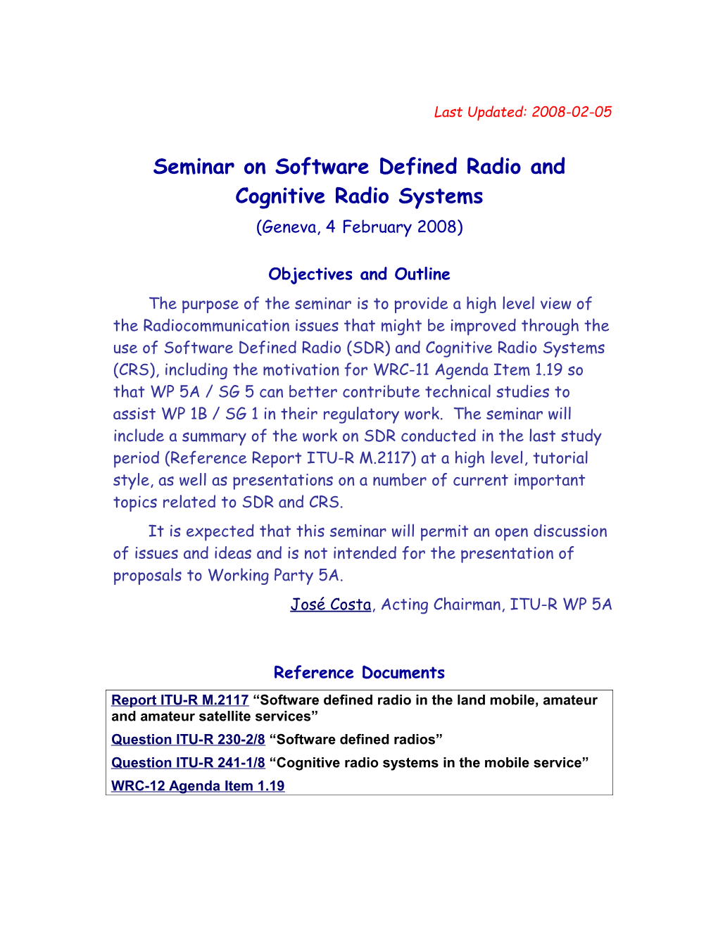 Seminar on Software Defined Radio and Cognitive Radio Systems