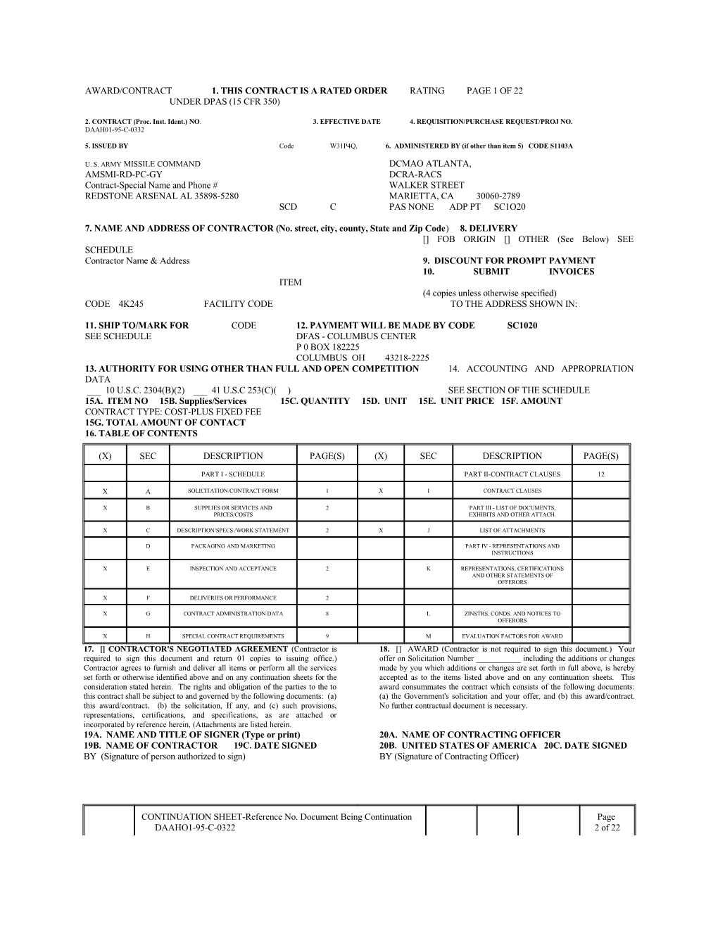 Award/Contract 1. This Contract Is a Rated Order Rating Page 1 of 22