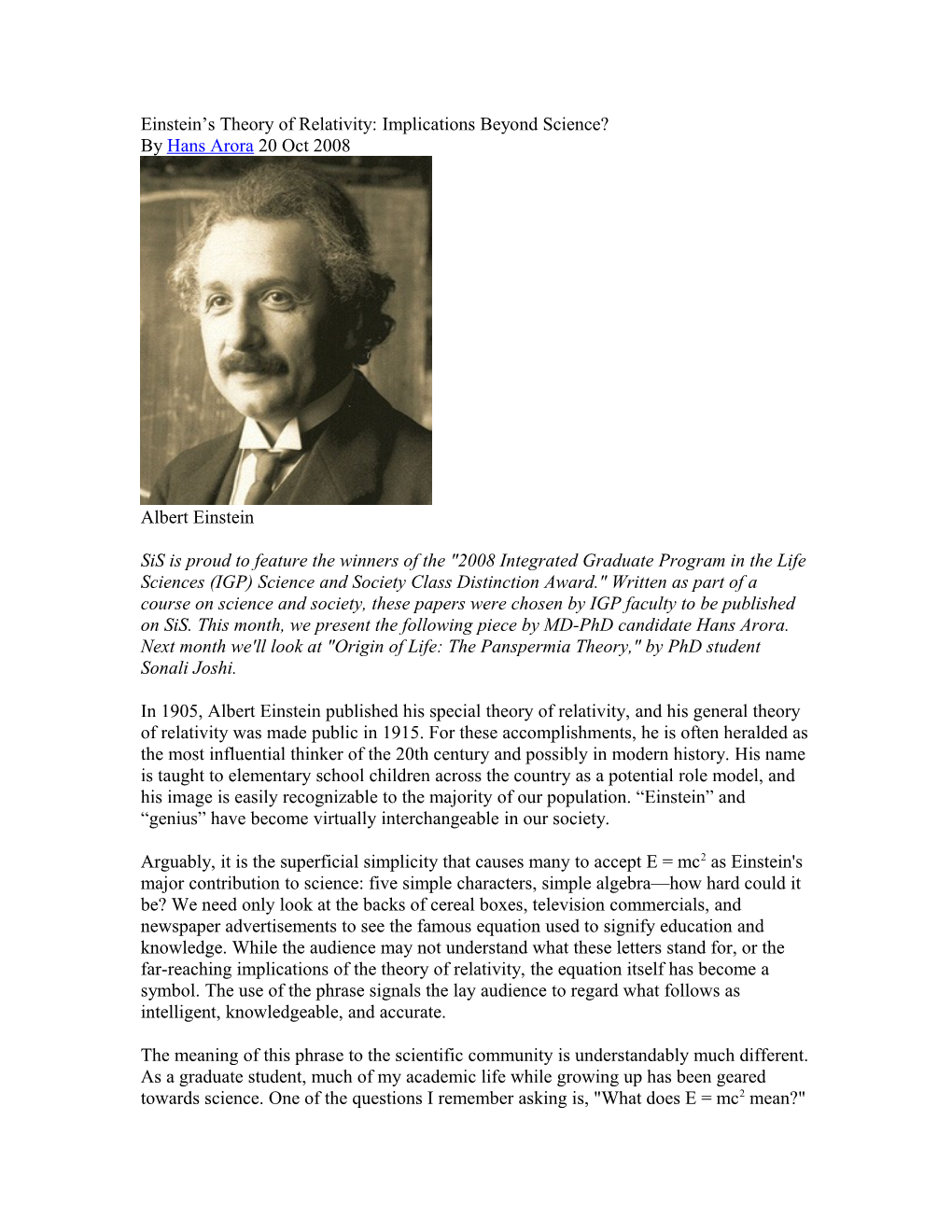 Einstein S Theory of Relativity: Implications Beyond Science