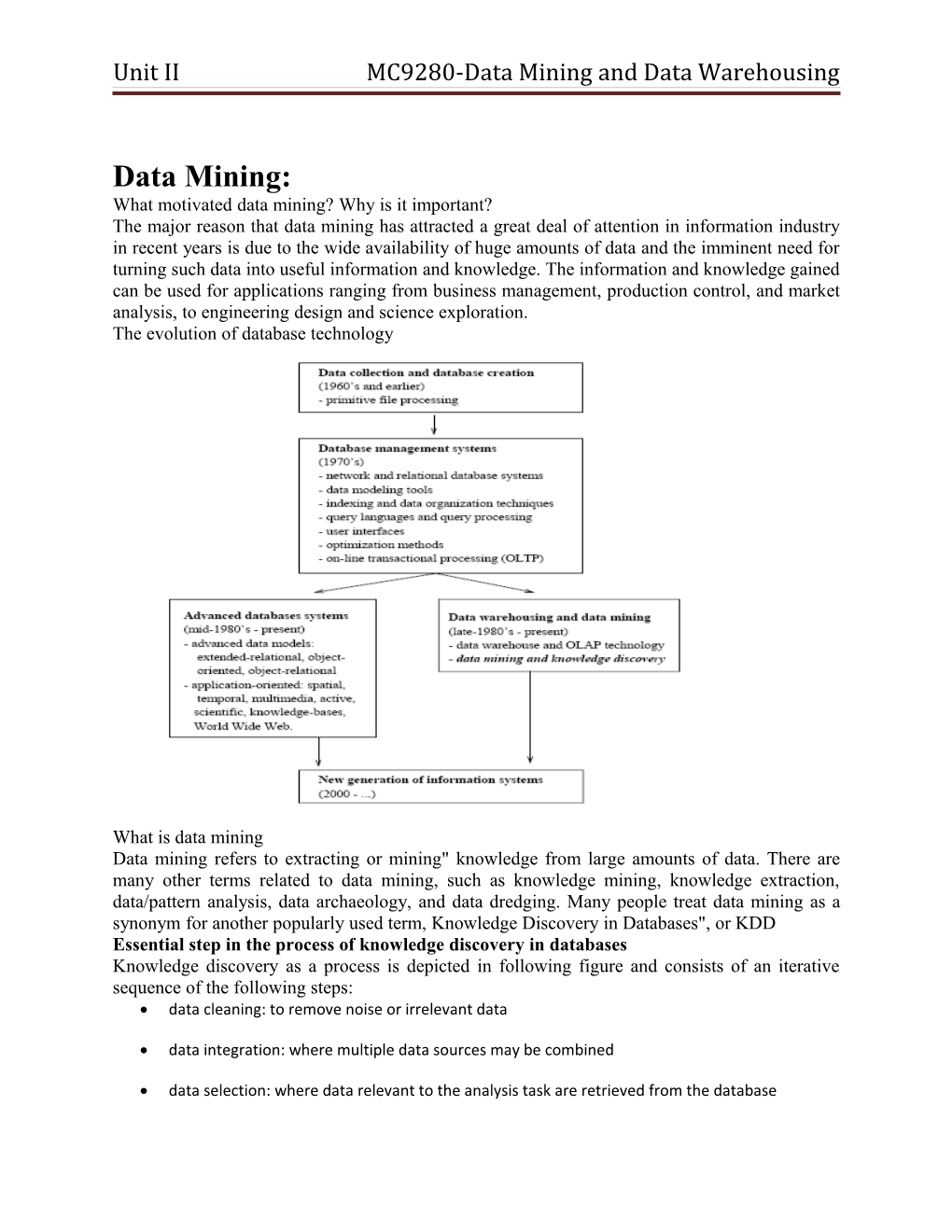 Unit II MC9280-Data Mining and Data Warehousing