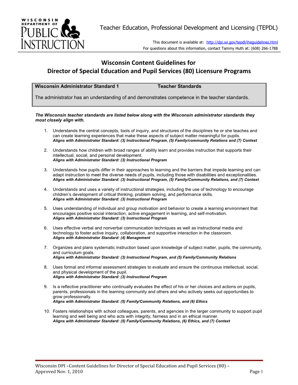 Wisconsin Content Guidelines for Principal (51) Licensure Programs