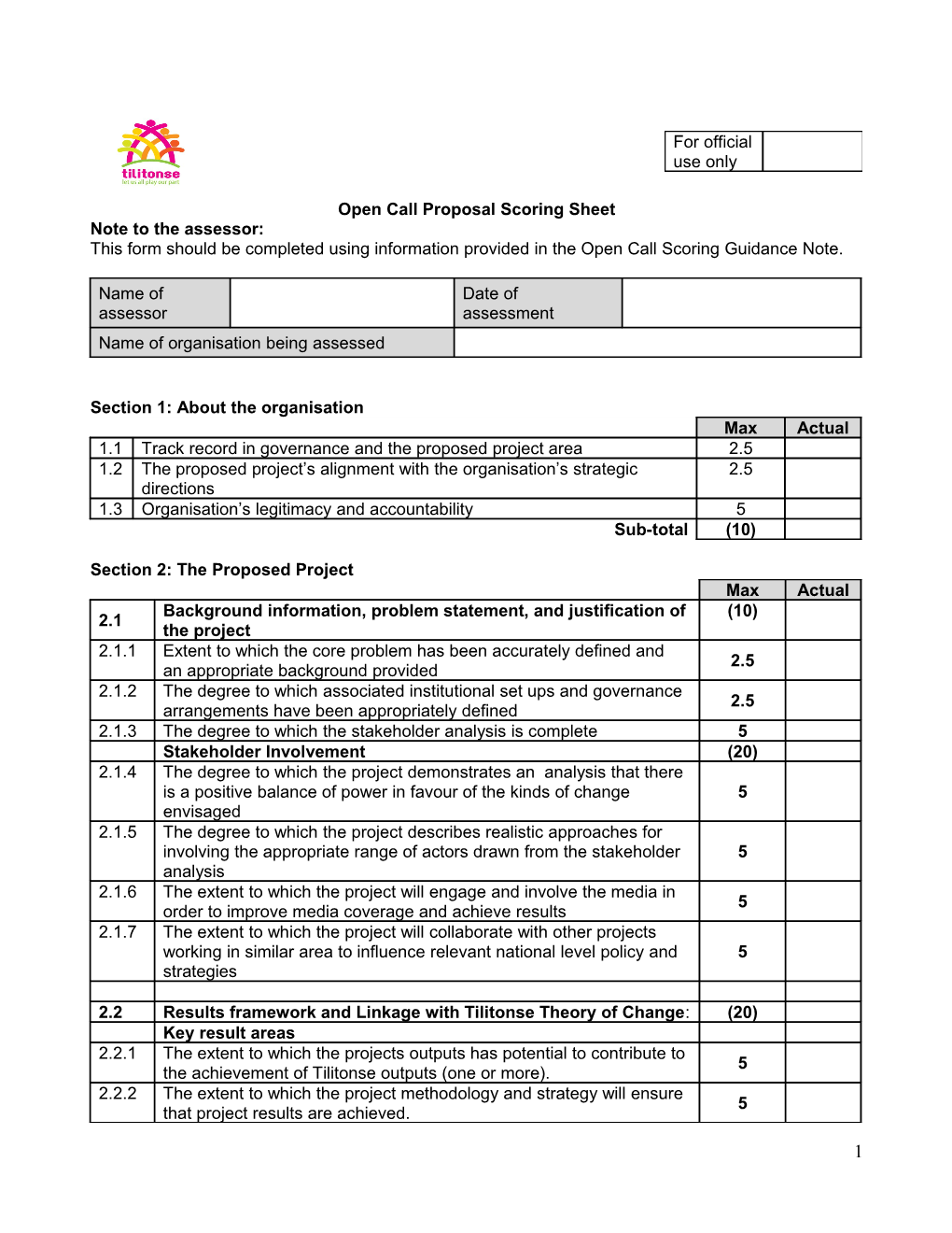 Mwananchi Full Proposal Assessment Scoring