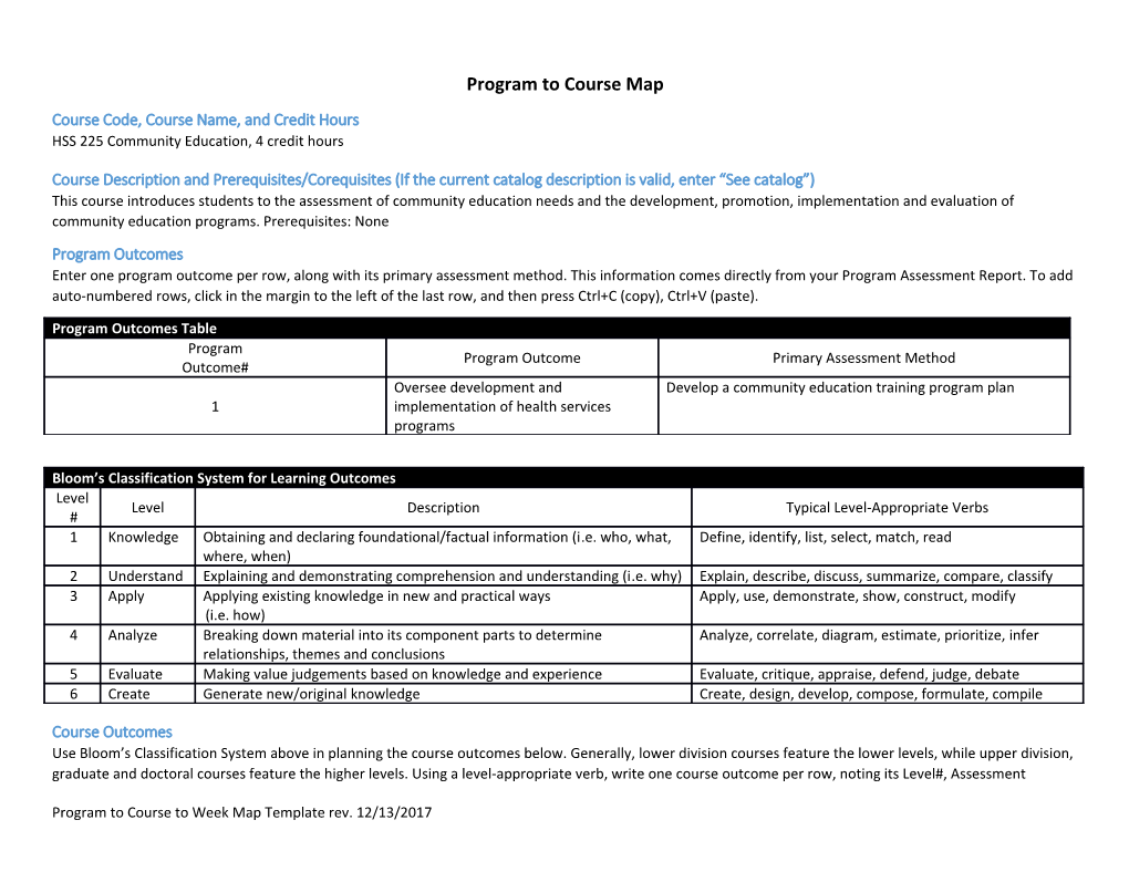 Course Code, Course Name, and Credit Hours