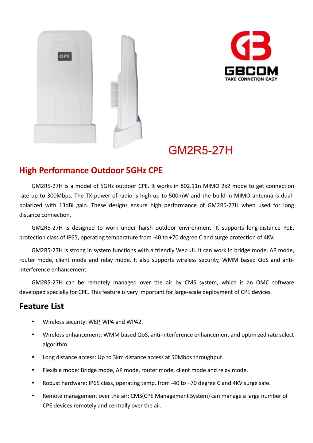 High Performance Outdoor5ghz CPE
