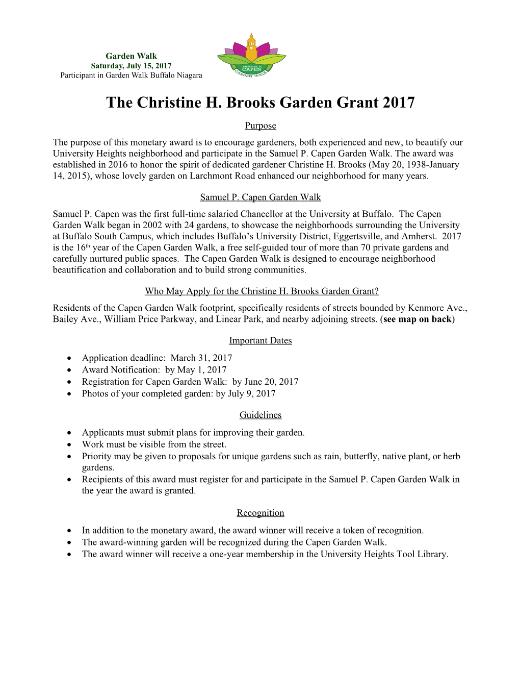 The Christine H. Brooks Garden Grant 2017