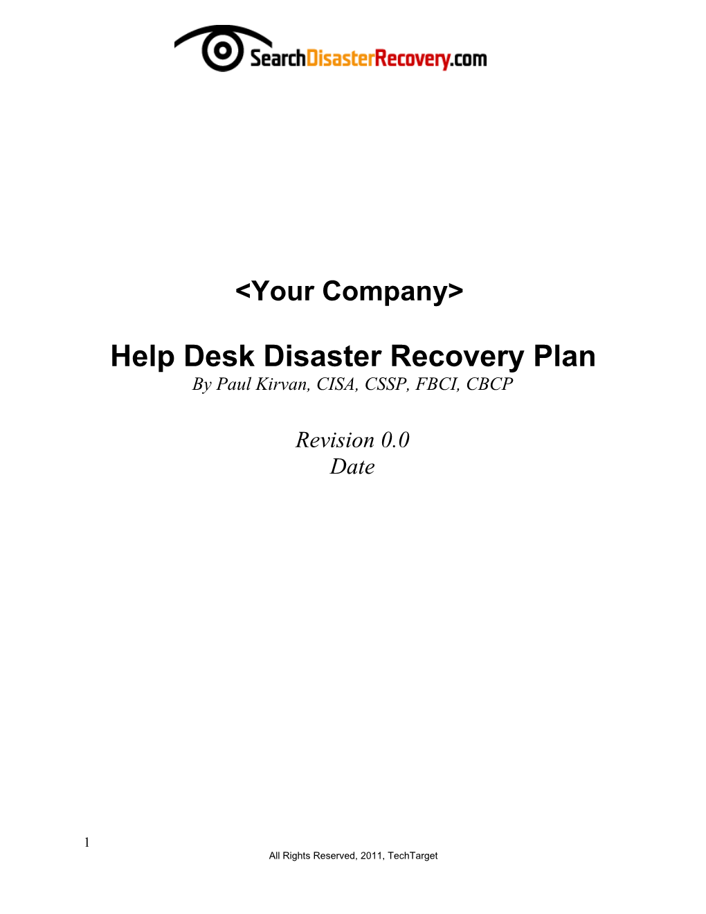 Help Desk Template Disaster Recovery Plan