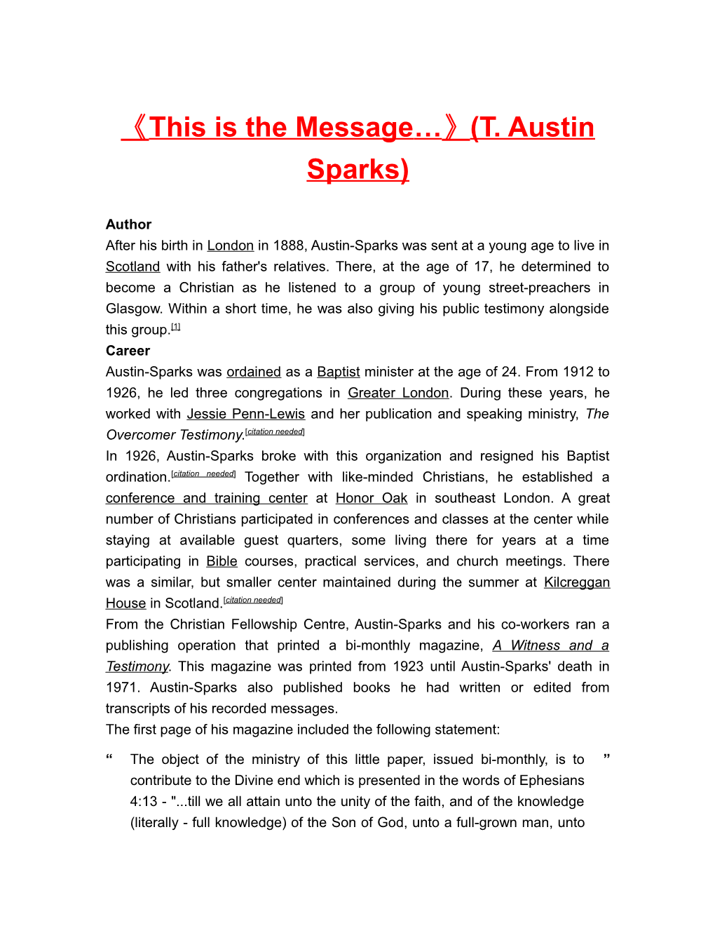This Is the Message (T. Austin Sparks)