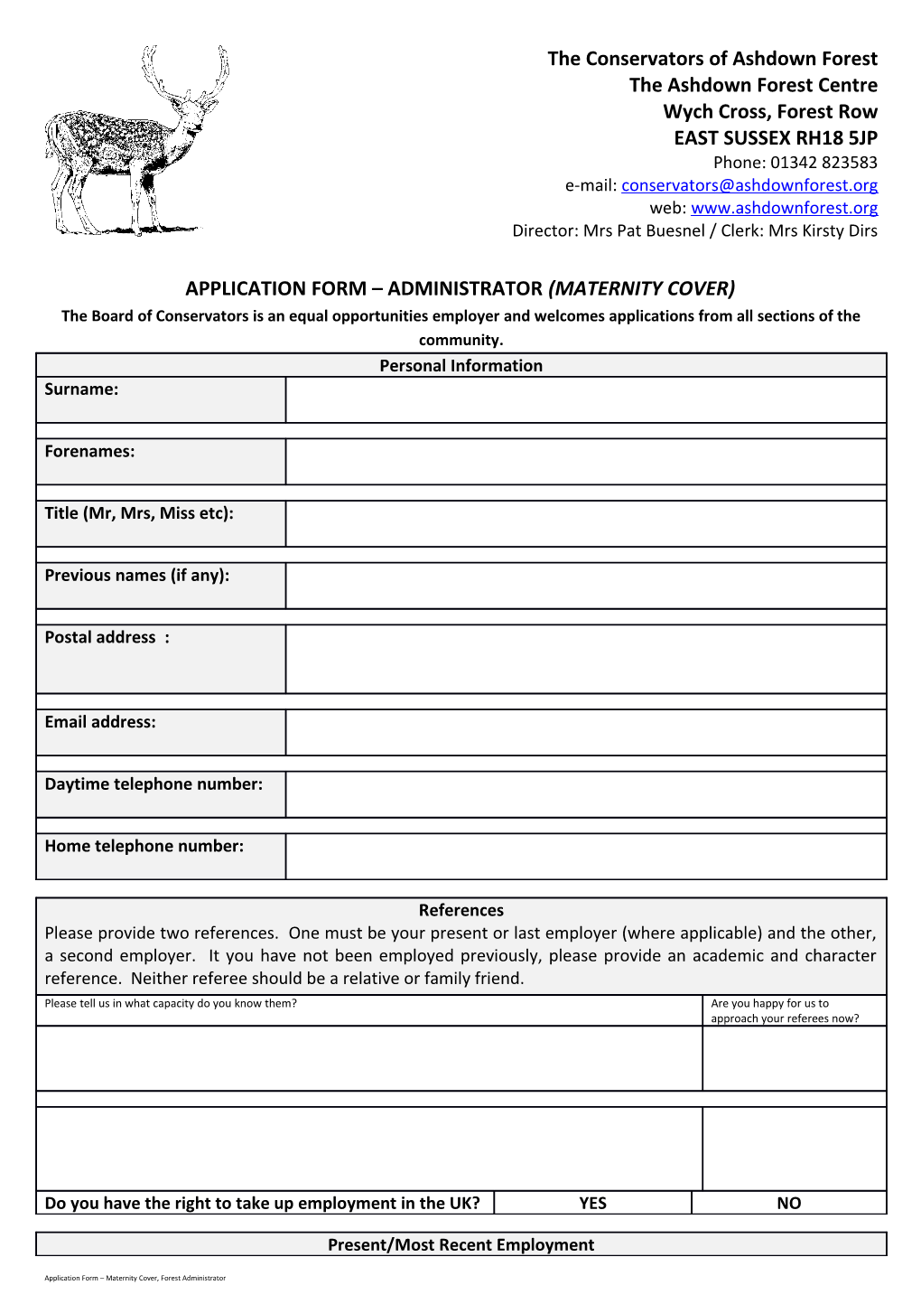 Application Form Administrator(Maternity Cover)