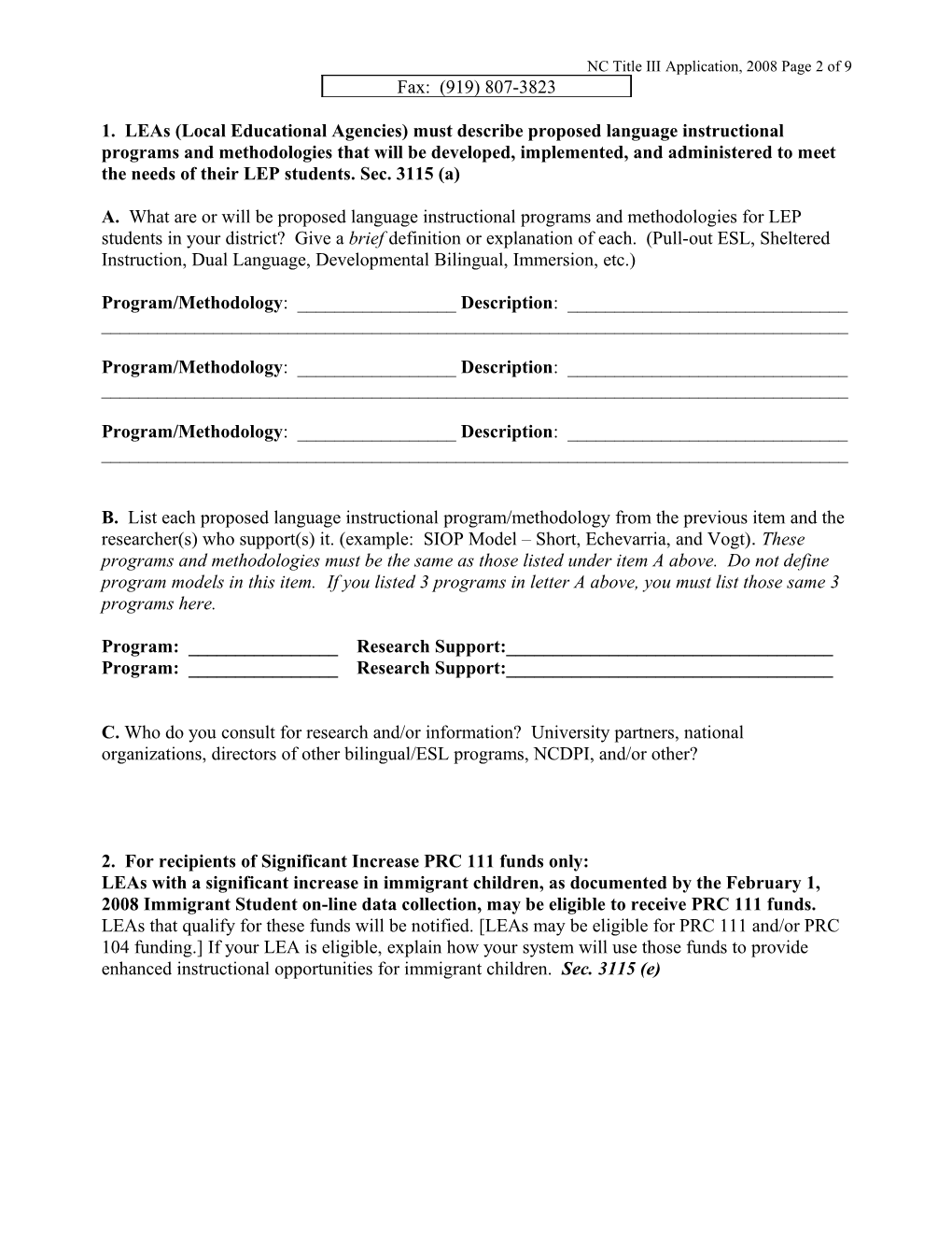 Checklist for LEA Title III Grant Application 2002-2003