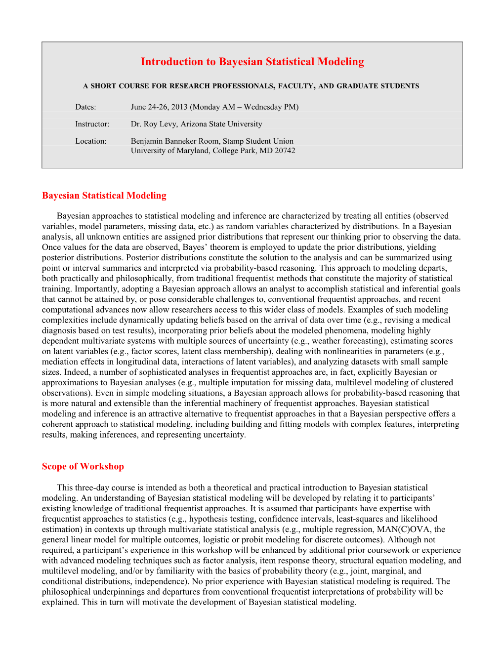 Introduction to Bayesian Statistical Modeling