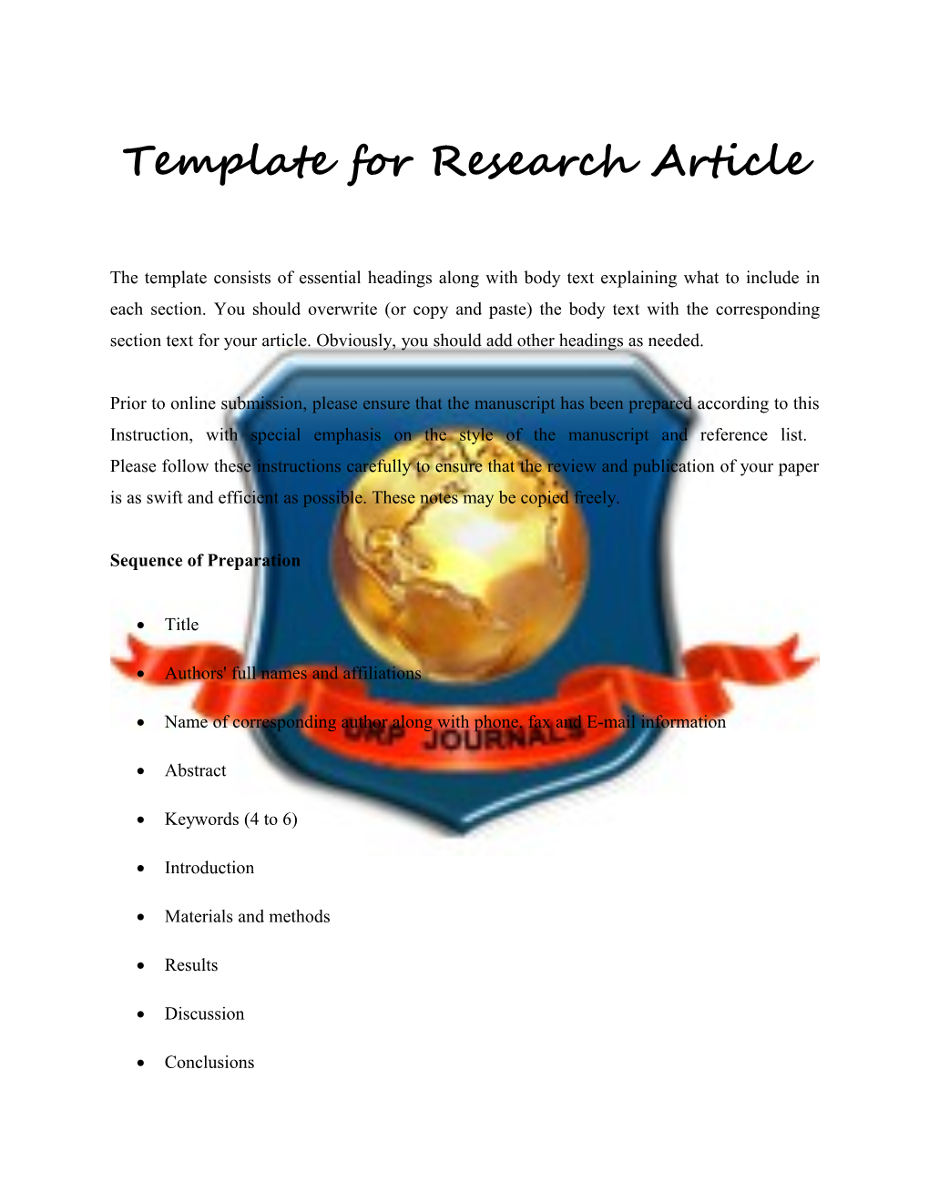 Template for Research Article
