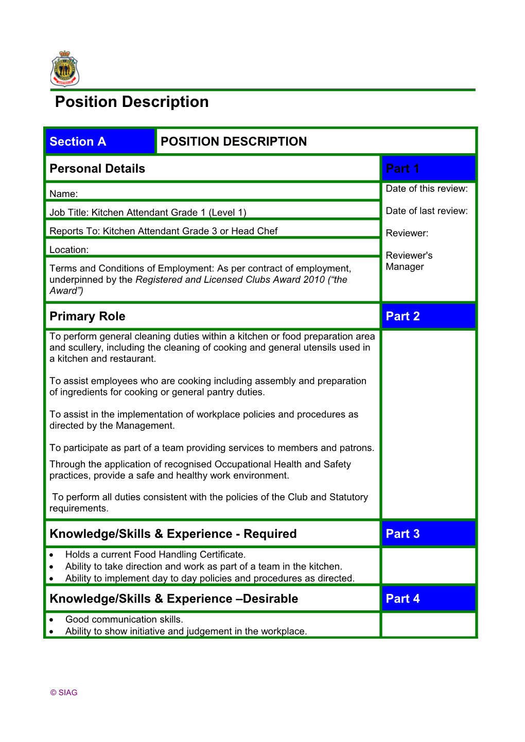 RSL Position Description